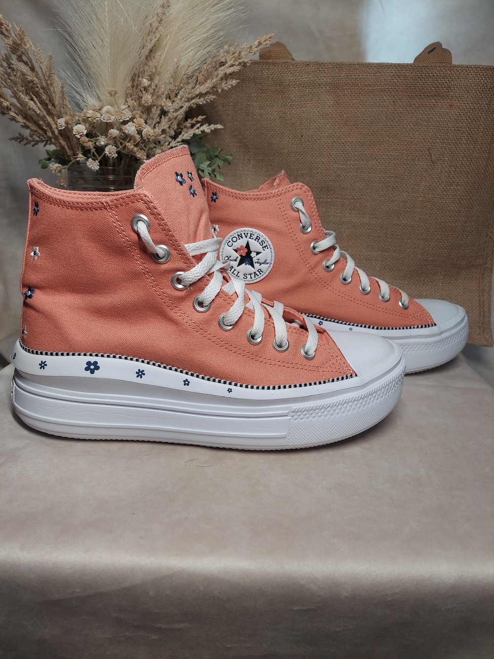 Converse Lift Platform High Top Floral Peach White Women's Size 9 A14266C UGC